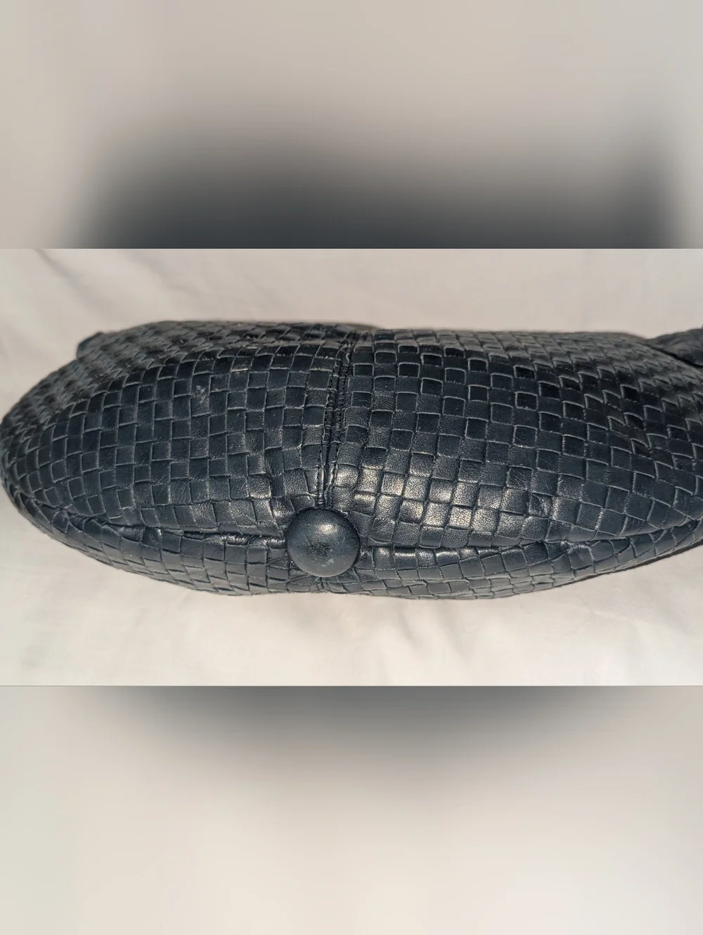Vintage Woven Leather Hobo Bag In Navy Blue. Made In Korea